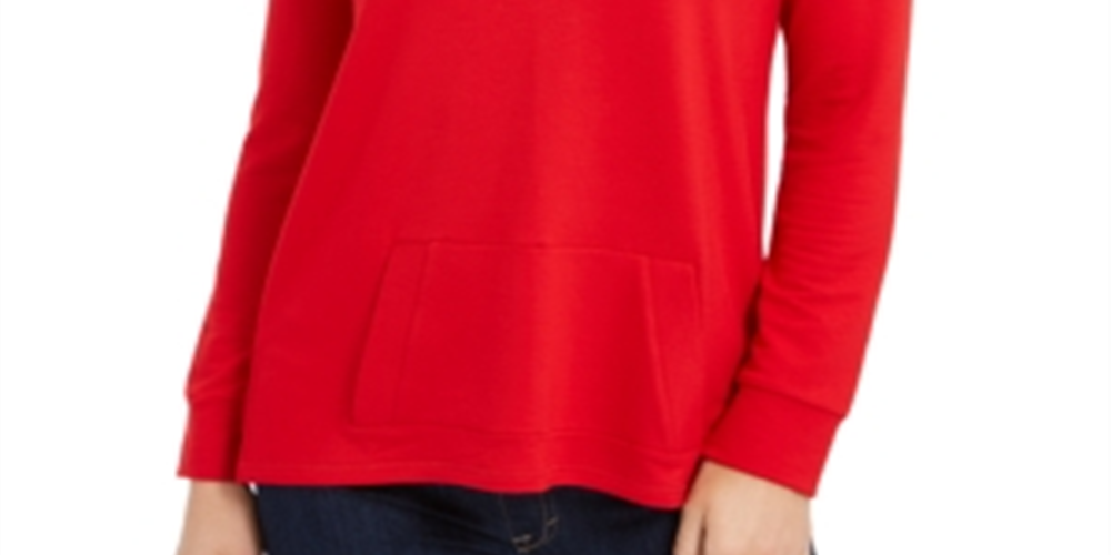Túnica feminina Charter Club French Terry com decote em V, vermelha, tamanho X-S