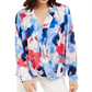 Blusa feminina Alfani com sobrepeliz estampada, azul, tamanho pequeno G
