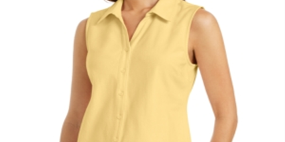 Camisa feminina sem mangas Charter Club Cotton Piquet, amarela, tamanho 10