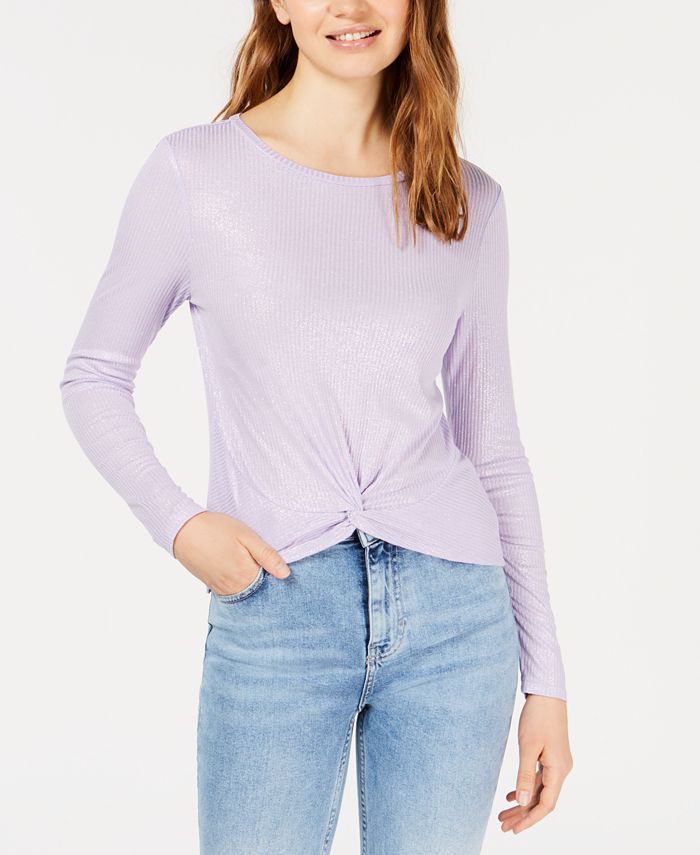 Planet Gold Junior's Twist Front Manga Longa Top Roxo Tamanho XS
