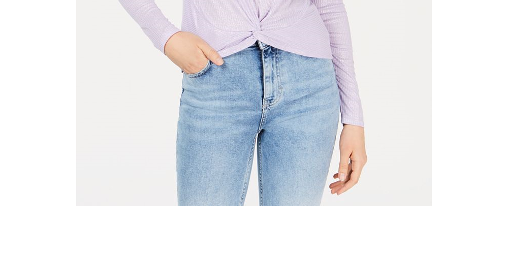 Planet Gold Junior's Twist Front Manga Longa Top Roxo Tamanho XS