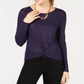 Planet Gold Junior's Twist Front Manga Longa Top Roxo Tamanho XS