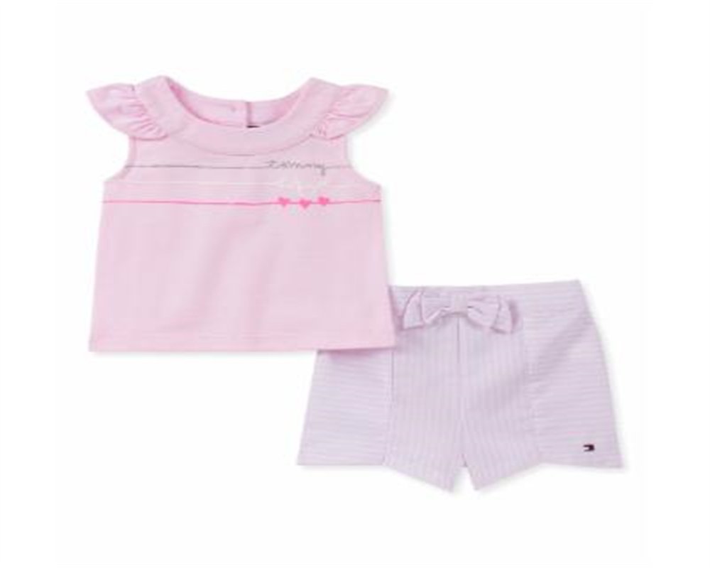 Shorts casual Tommy Hilfiger para menina com manga anjo rosa tamanho 6 a 9 meses
