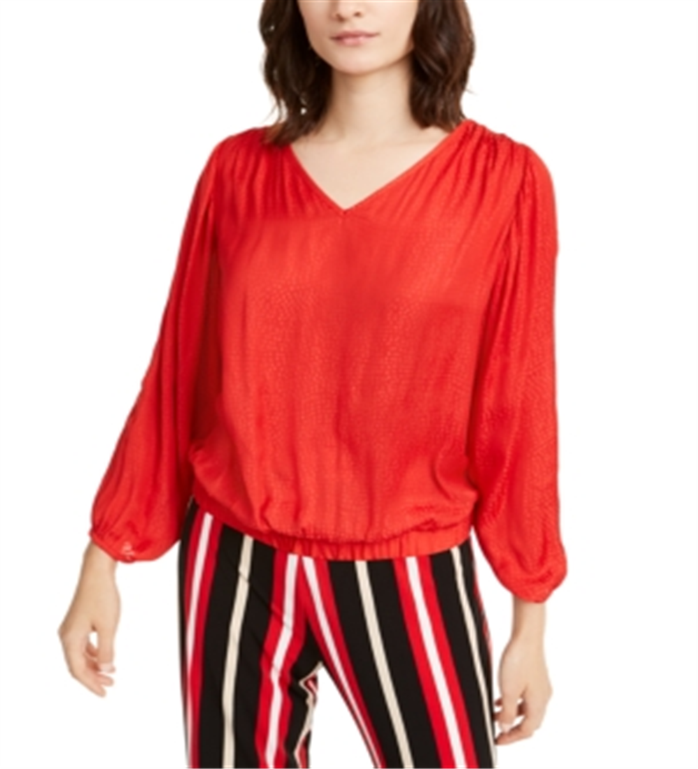 Blusa feminina Alfani com bainha listrada, vermelha, tamanho extragrande