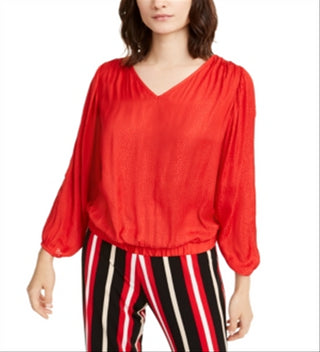 Blusa feminina Alfani com bainha listrada, vermelha, tamanho extragrande