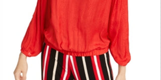 Blusa feminina Alfani com bainha listrada, vermelha, tamanho extragrande