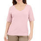 Blusa feminina Karen Scott com decote em V e detalhes em botões, rosa, tamanho médio