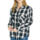 Blusa feminina xadrez de manga comprida com gola e botões Sanctuary, preta, tamanho pequeno