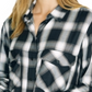Blusa feminina xadrez de manga comprida com gola e botões Sanctuary, preta, tamanho pequeno