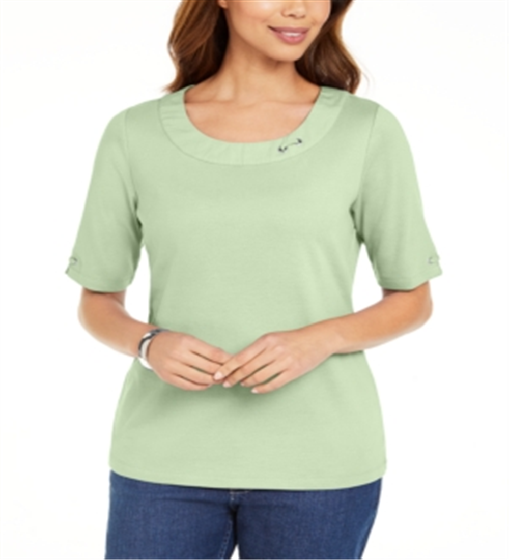 Karen Scott Top Feminino de Algodão com Argola Verde Tamanho X-S