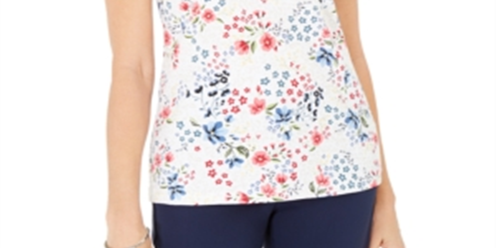Karen Scott Blusa Henley Feminina Estampa Floral Branca Tamanho Médio