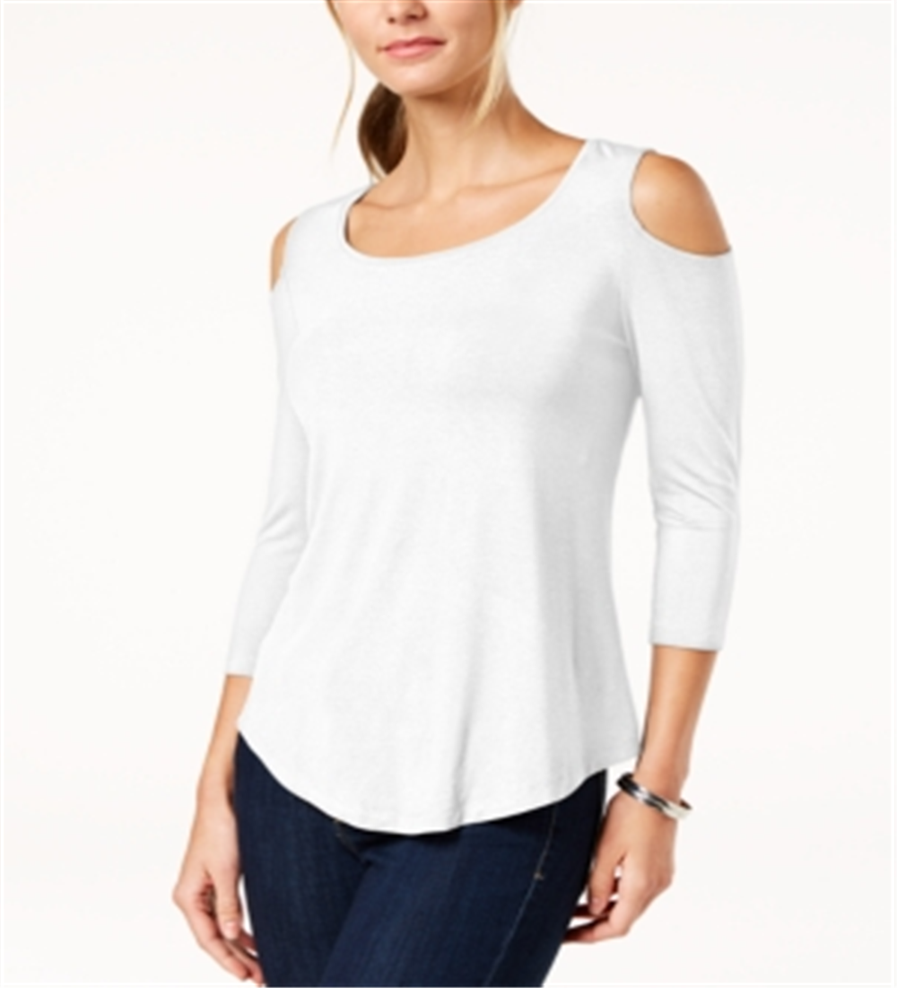 JM Collection Blusa feminina com ombros descobertos, branca, tamanho pequeno
