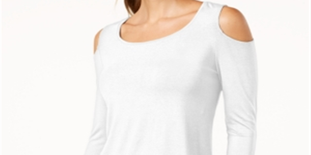 JM Collection Blusa feminina com ombros descobertos, branca, tamanho pequeno