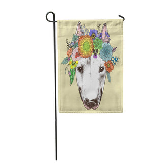 FMSHPON Hippie Bull Terrier em Guirlanda Floral Chique Retrato de Cachorro Bandeira de Jardim Bandeira Decorativa Bandeira de Casa 28x40 polegadas
