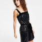 Vestido feminino Bar III com lantejoulas, decote quadrado e cinto, preto, tamanho extragrande