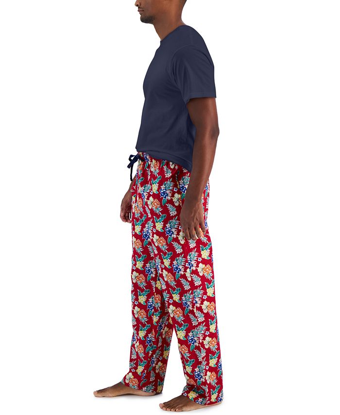Conjunto de pijama masculino Club Room com blusa lisa e calça tropical, 2 peças, vermelho, tamanho pequeno