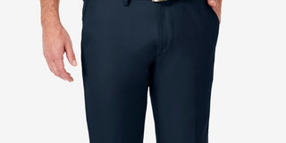 Calça social Haggar Cool 18 Pro Stretch Straight Fit Flat Front Azul Tamanho 36X30