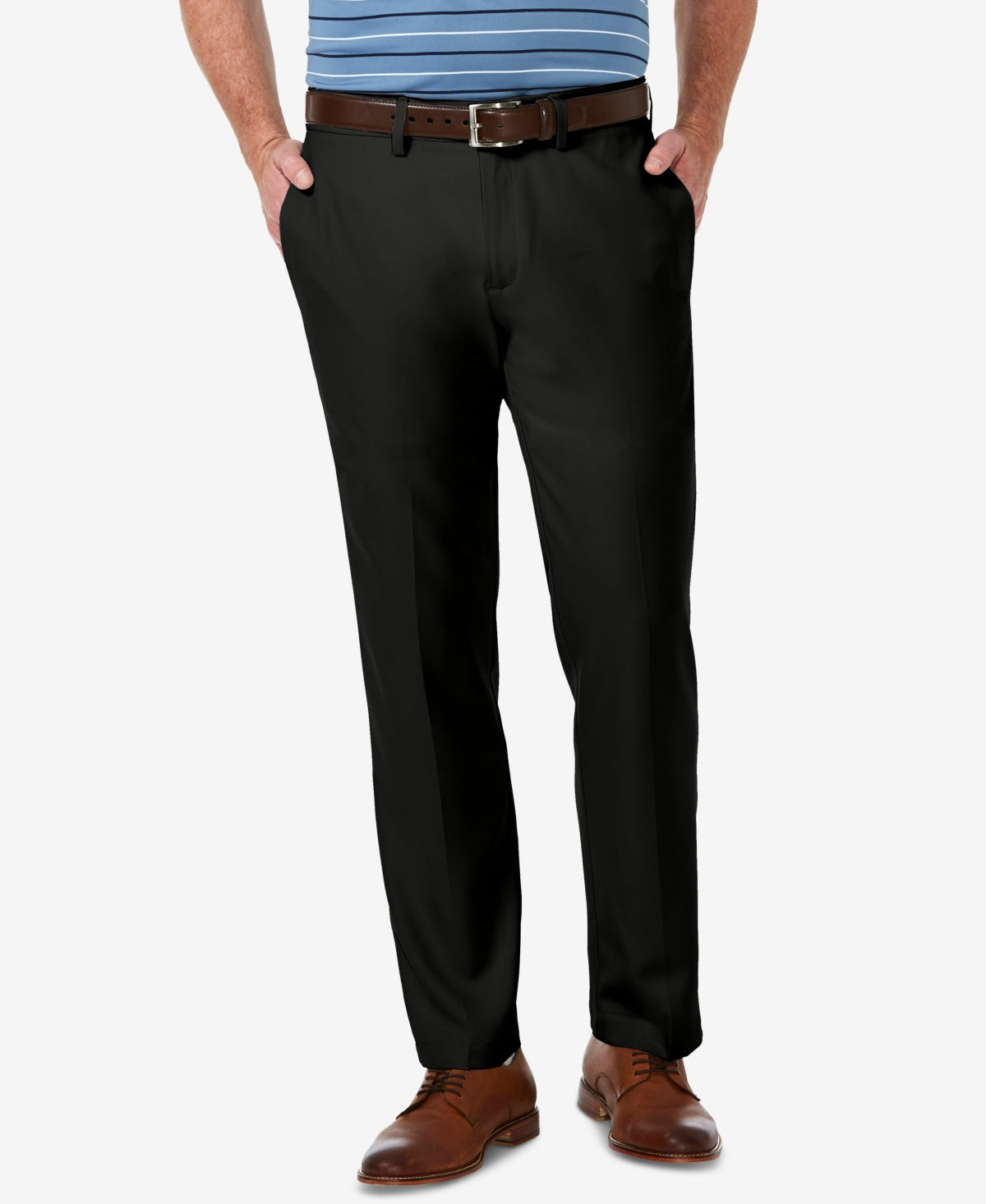 Calça social Haggar Cool 18 Pro Stretch Straight Fit com frente lisa, preta, tamanho 38x30