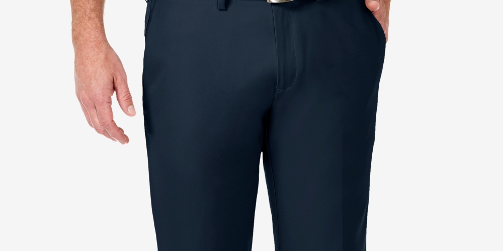 Calça social Haggar Cool 18 Pro Stretch Straight Fit Flat Front Azul Tamanho 38X30