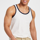 Sun + Stone Regata masculina sem mangas Dyan com acabamento contrastante, branca, tamanho grande