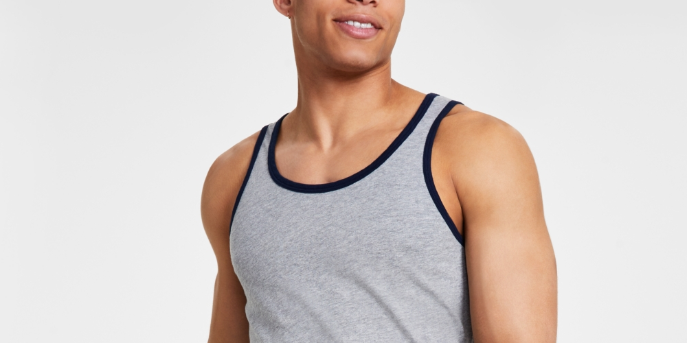 Sun + Stone Regata masculina sem mangas Dyan com acabamento contrastante, cinza, tamanho médio
