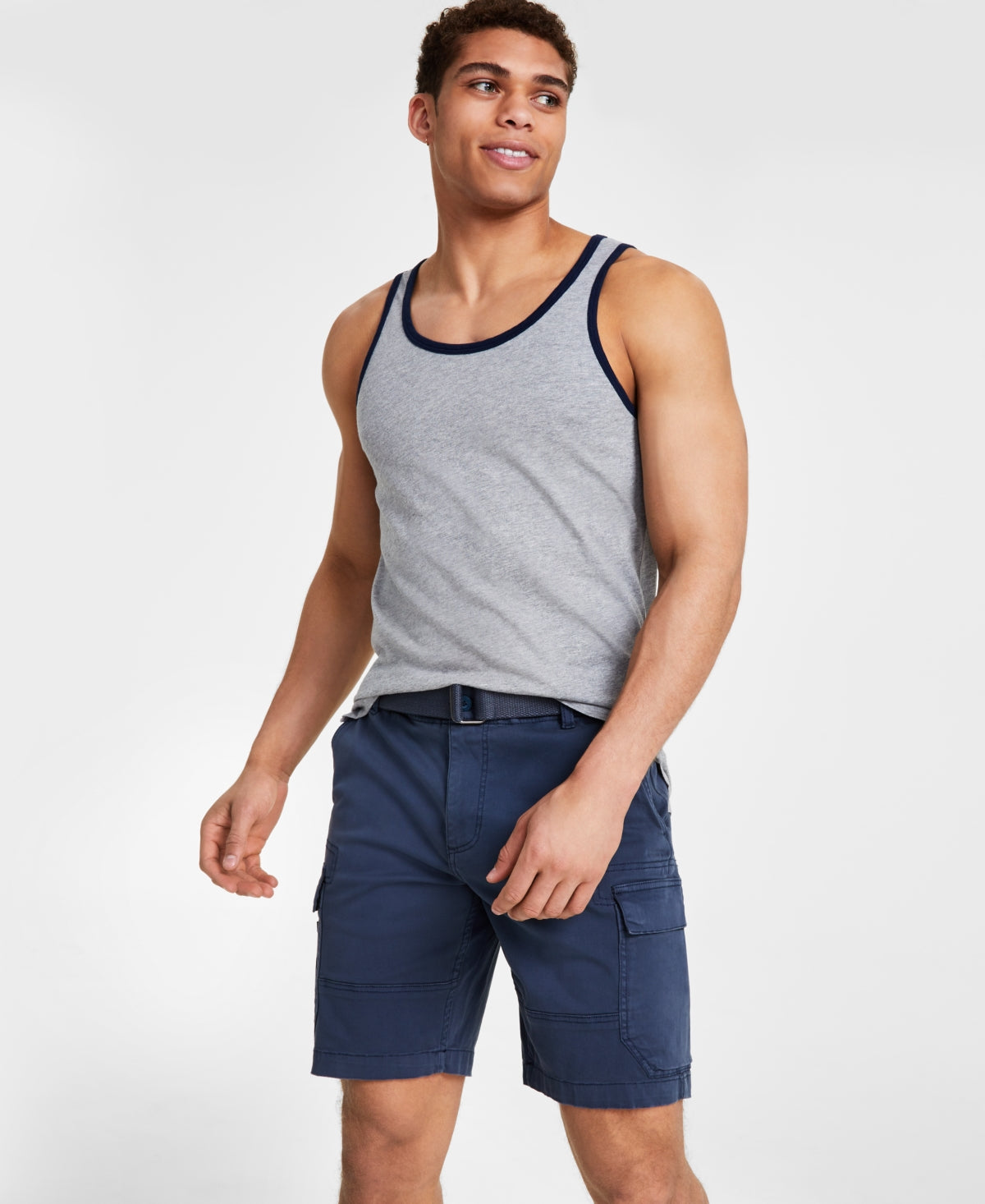 Sun + Stone Regata masculina sem mangas Dyan com acabamento contrastante, cinza, tamanho grande