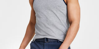 Sun + Stone Regata masculina sem mangas Dyan com acabamento contrastante, cinza, tamanho grande