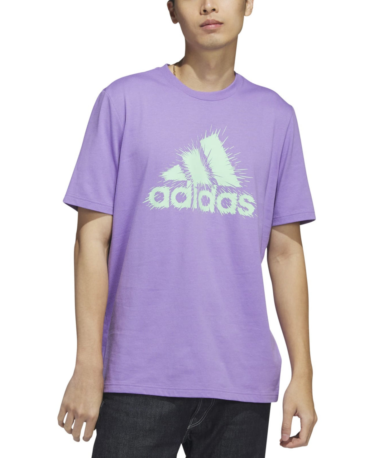 Camiseta masculina adidas com estampa de logo e manga curta, roxa, tamanho pequeno