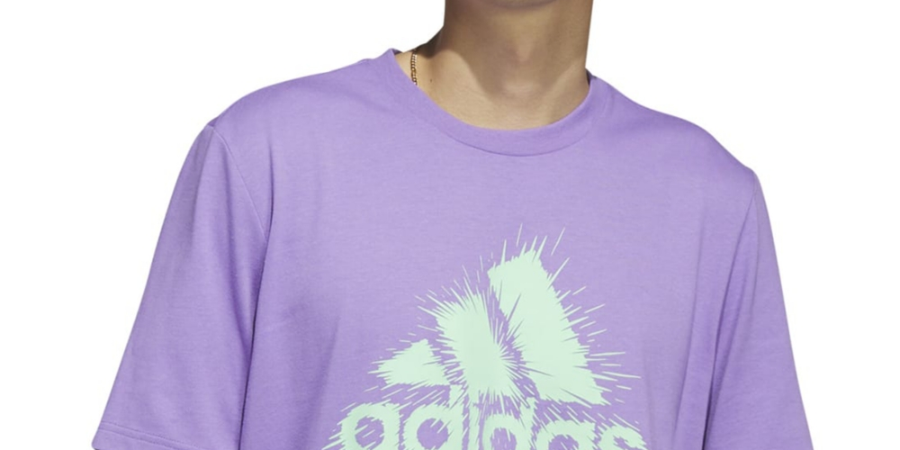 Camiseta masculina adidas com estampa de logo e manga curta, roxa, tamanho pequeno