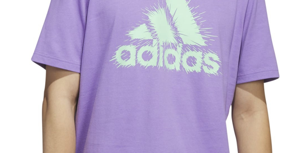 Camiseta masculina adidas com estampa de logo e manga curta, roxa, tamanho pequeno