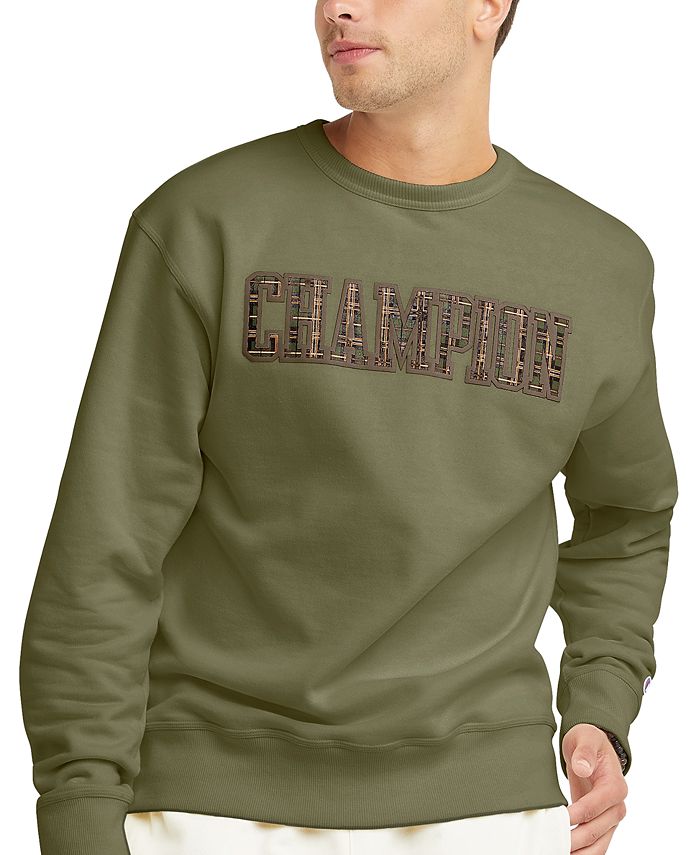 Moletom Champion Powerblend Standard Fit com estampa de logotipo e lã, tamanho grande, verde