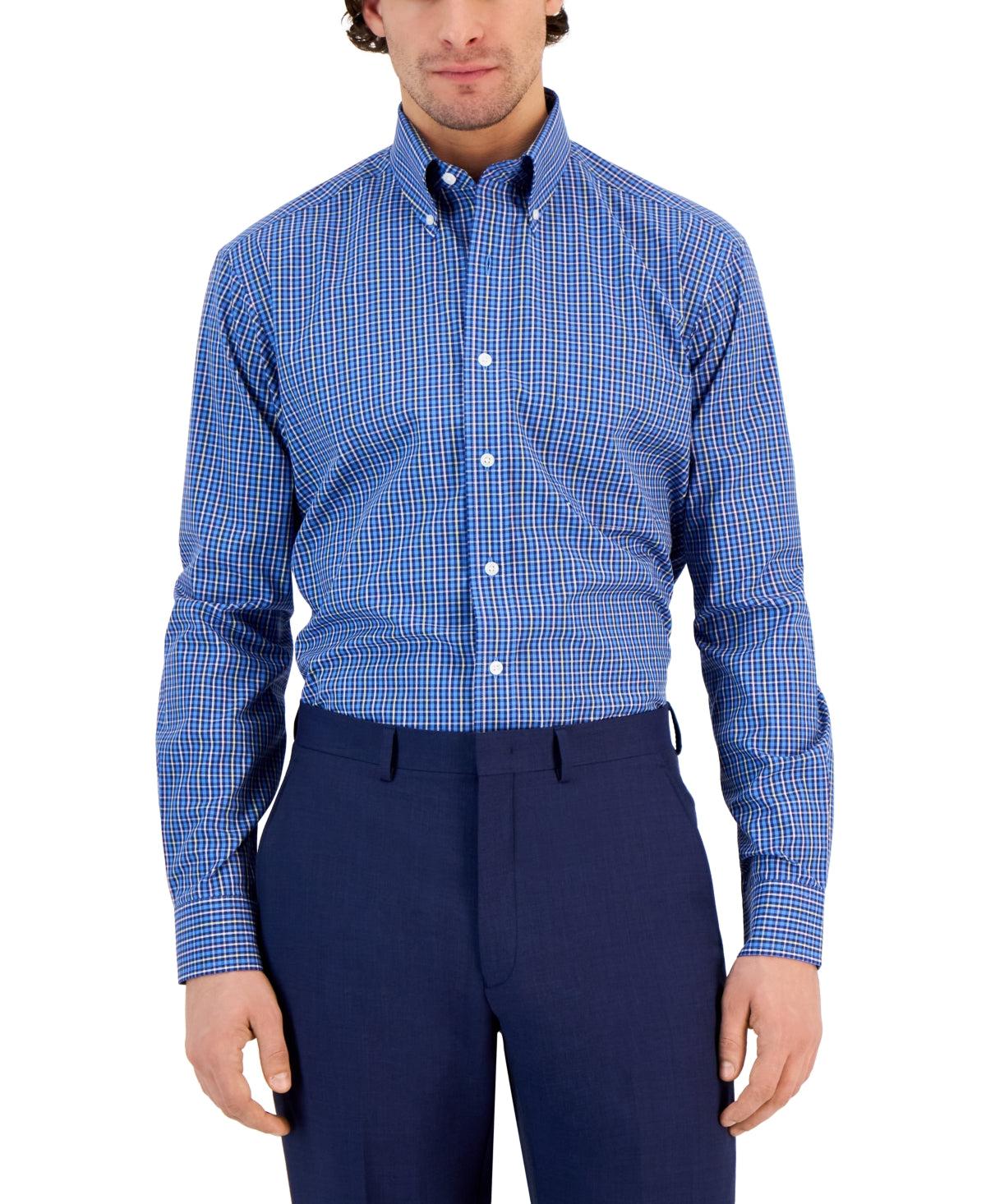 Camisa social masculina Club Room Regular Fit Ditto xadrez azul tamanho 15x32x33