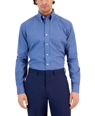 Camisa social masculina Club Room Regular Fit Ditto xadrez azul tamanho 15x32x33