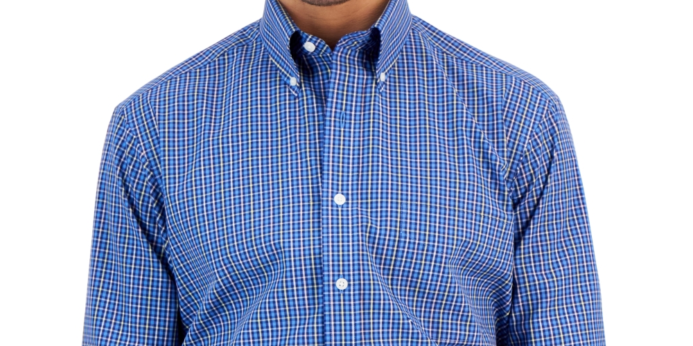 Camisa social masculina Club Room Regular Fit Ditto xadrez azul tamanho 15x32x33