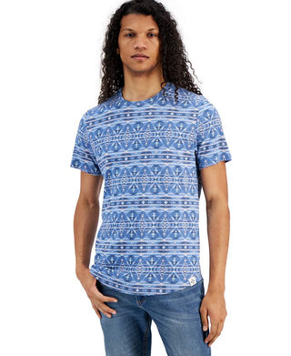 Camiseta masculina Sun + Stone com estampa geométrica regular, tamanho médio, azul