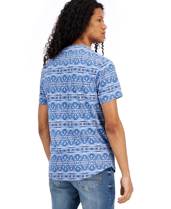 Camiseta masculina Sun + Stone com estampa geométrica regular, tamanho médio, azul