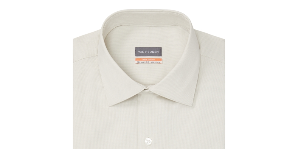 Camisa social masculina Van Heusen Stain Shield Regular Fit, bege, tamanho 15x34x35