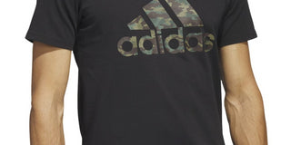 Camiseta de manga curta de algodão com logotipo camuflado adidas masculina, preta, tamanho pequeno