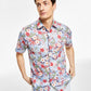 Camisa masculina de manga curta 100% linho floral roxa tamanho pequeno Club Room