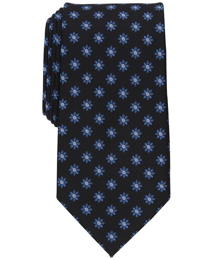 Gravata clássica floral elegante masculina Club Room, preta, tamanho regular