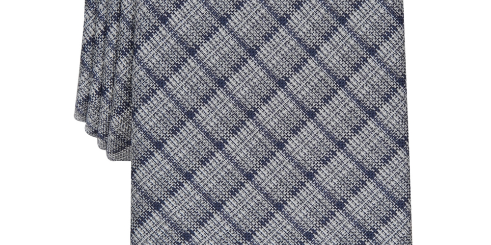 Gravata Alfani Masculina Gino Xadrez Slim Cinza Tamanho Regular