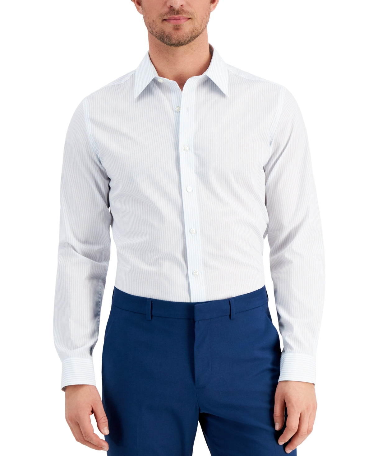 Camisa social listrada slim fit masculina Club Room, azul, tamanho extragrande