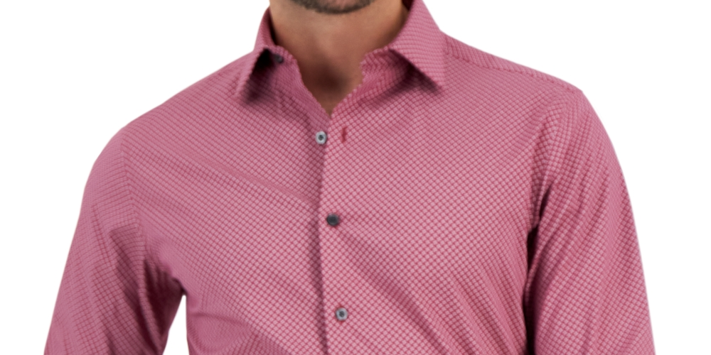 Camisa social masculina Alfani Slim Fit resistente a manchas com estampa de quebra-cabeça vermelha tamanho 15x34x35