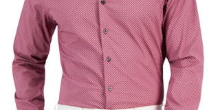Camisa social masculina Alfani Slim Fit resistente a manchas com estampa de quebra-cabeça vermelha tamanho 15x34x35