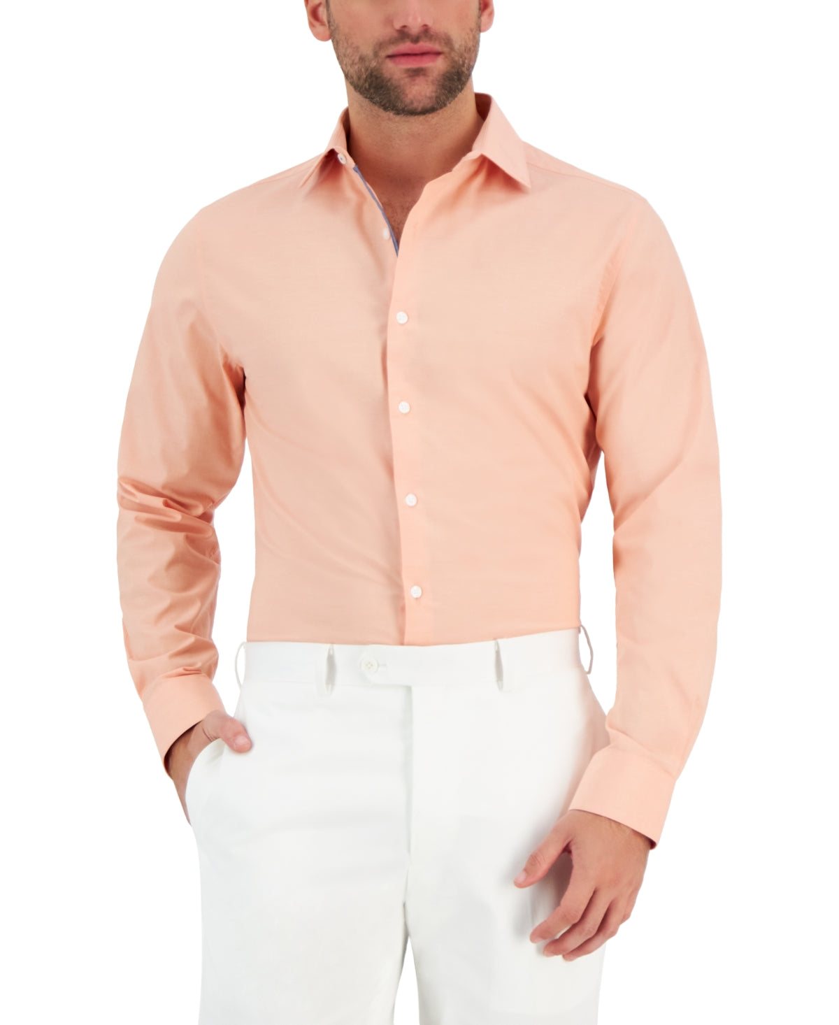 Camisa social masculina Bar III Slim Fit Chambray Laranja Tamanho Médio