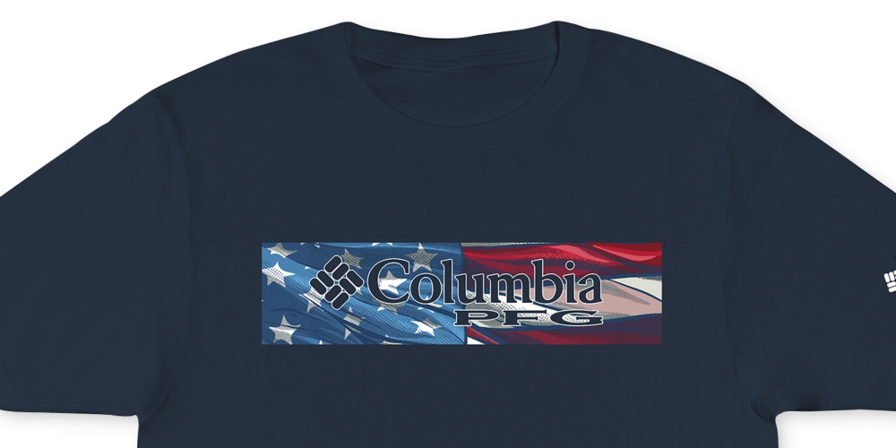 Camiseta Columbia Americana Masculina com Estampa de Logotipo Azul Tamanho P