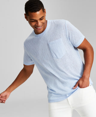 E agora esta camisa masculina de manga curta com bolso Slub azul tamanho médio