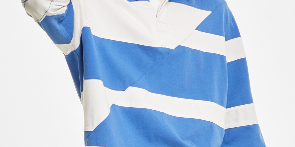 Camisa de rugby listrada Robert masculina Sun + Stone, azul, tamanho pequeno