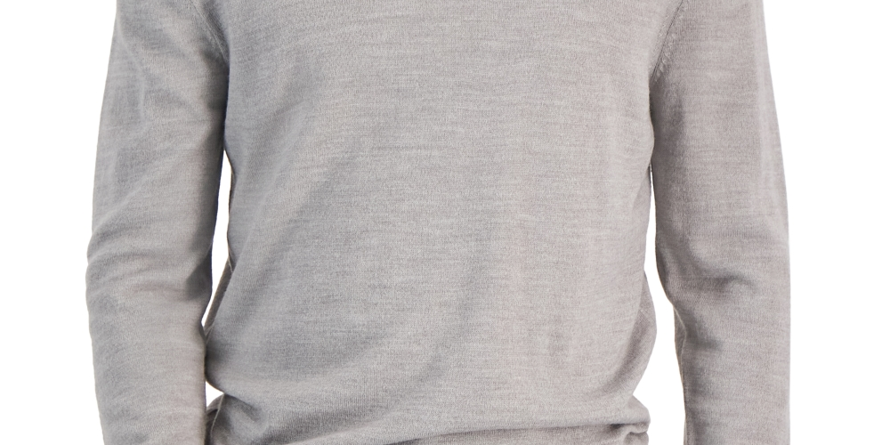 Suéter masculino Club Room com decote em V e mistura de lã merino, cinza, tamanho médio