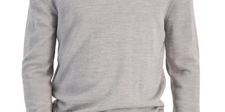 Suéter masculino Club Room com decote em V e mistura de lã merino, cinza, tamanho médio